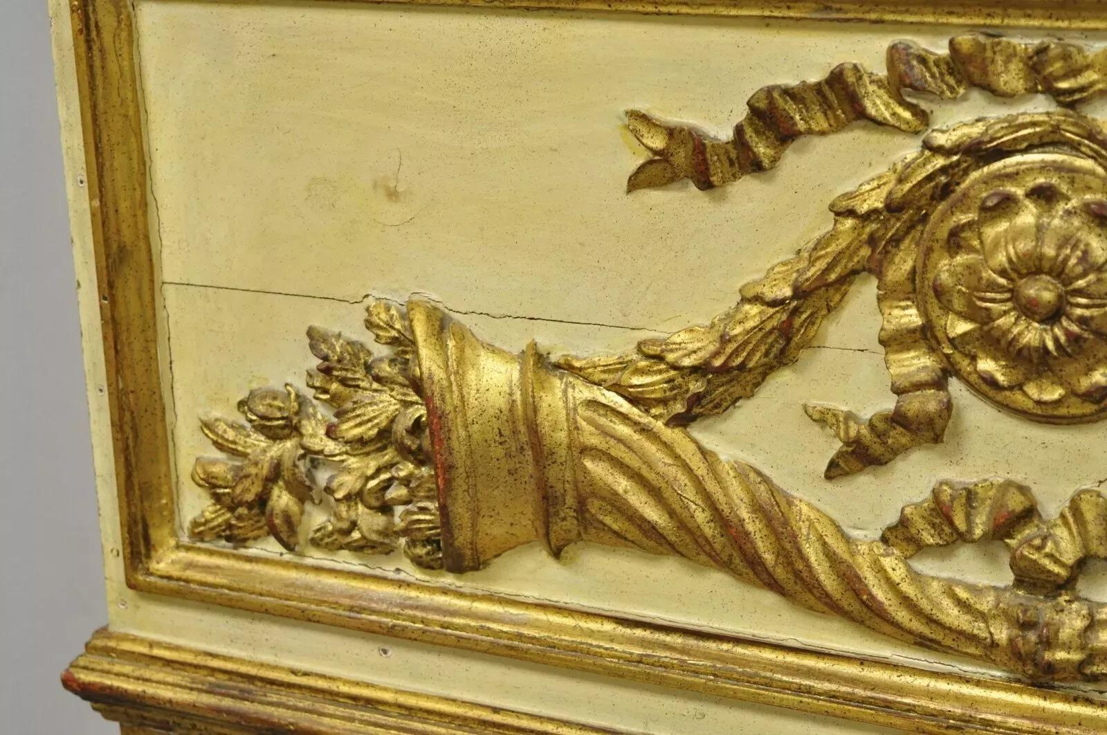 Antique Italian Neoclassical Gold Giltwood Large 58x40 Trumeau Wall Mirror For Sale 1