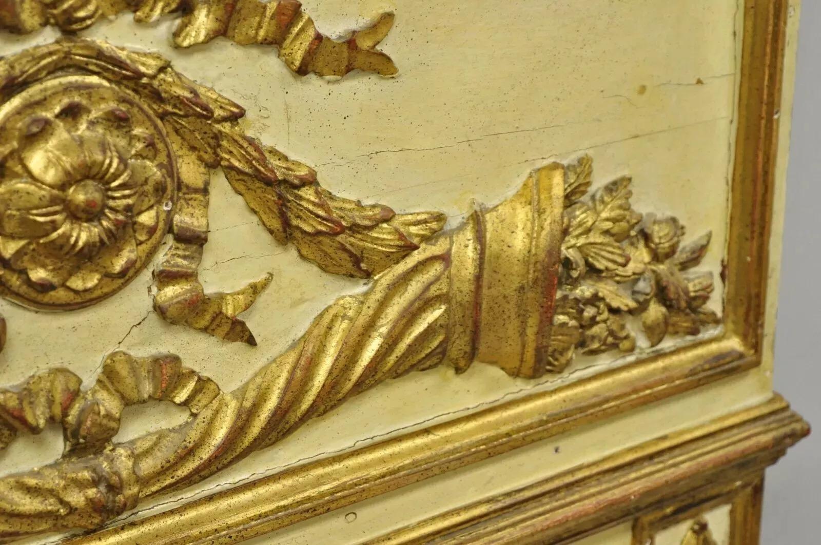 Antique Italian Neoclassical Gold Giltwood Large 58x40 Trumeau Wall Mirror For Sale 2
