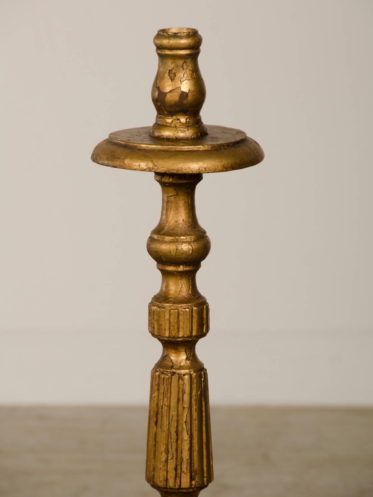 Antique Italian Neoclassical Gold Leafed Candlestick from Italy, circa 1885 In Excellent Condition For Sale In Houston, TX