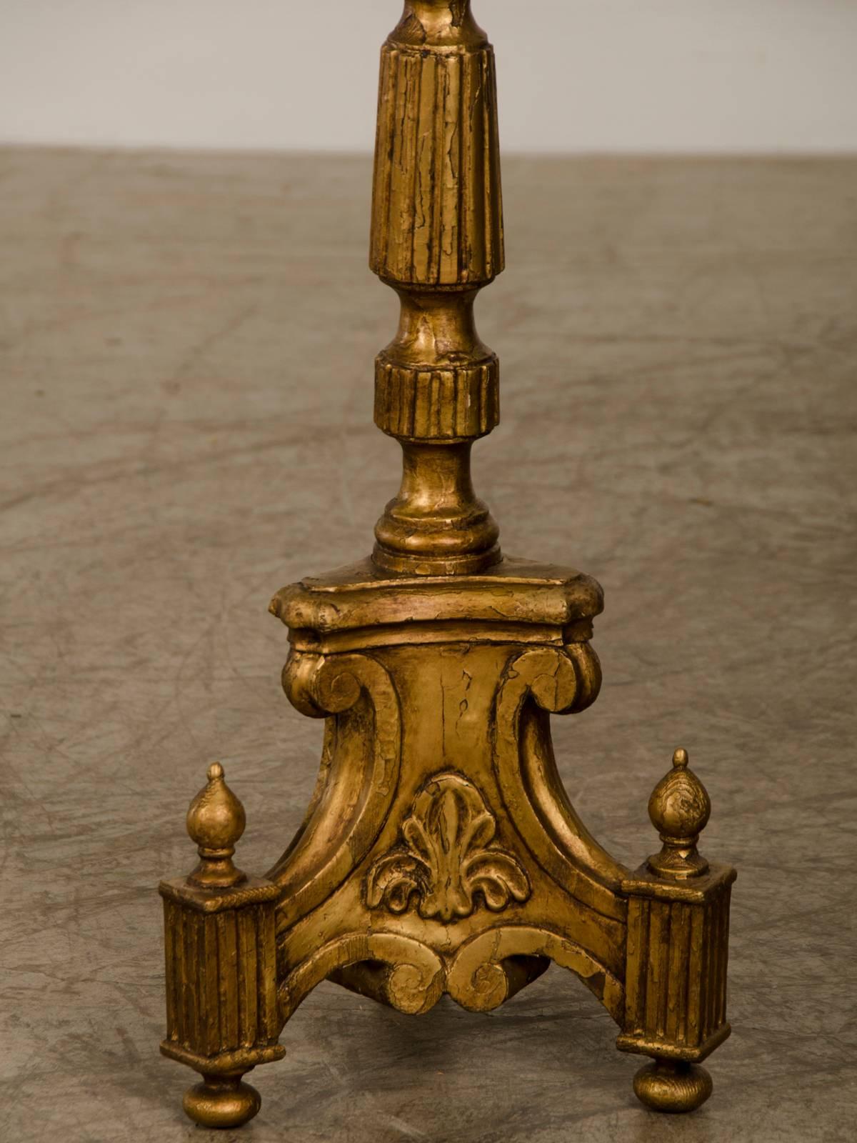 Mid-19th Century Antique Italian Neoclassical Gold Leafed Candlestick from Italy, circa 1885 For Sale