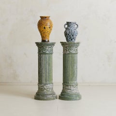 Antico piedistallo scanalato in marmo verde neoclassico italiano - 2 disponibili