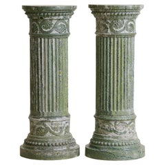 Antique Italian Neoclassical Green Marble Fluted Pedestal - 2 Available