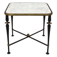 Antique Italian Neoclassical Iron Small Marble Top Gio Ponti Style Side Table