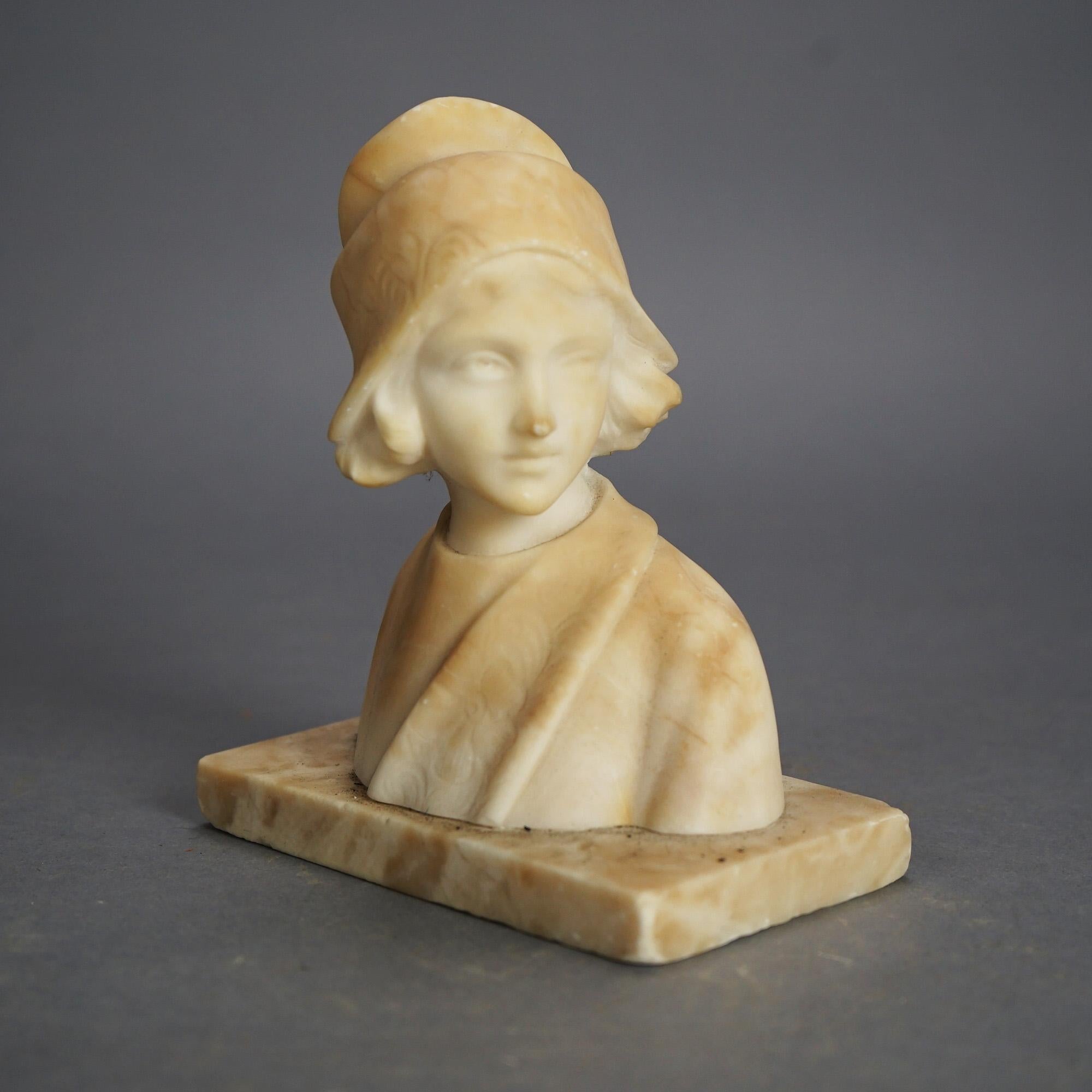 Antique Italian Neoclassical Italian Carved Alabaster Bust, Joan of Arc, C1900

Measures - 6.5