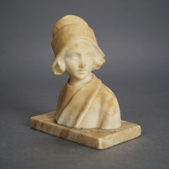 Antique Italian Neoclassical Italian Carved Alabaster Bust, Joan of Arc, C1900
