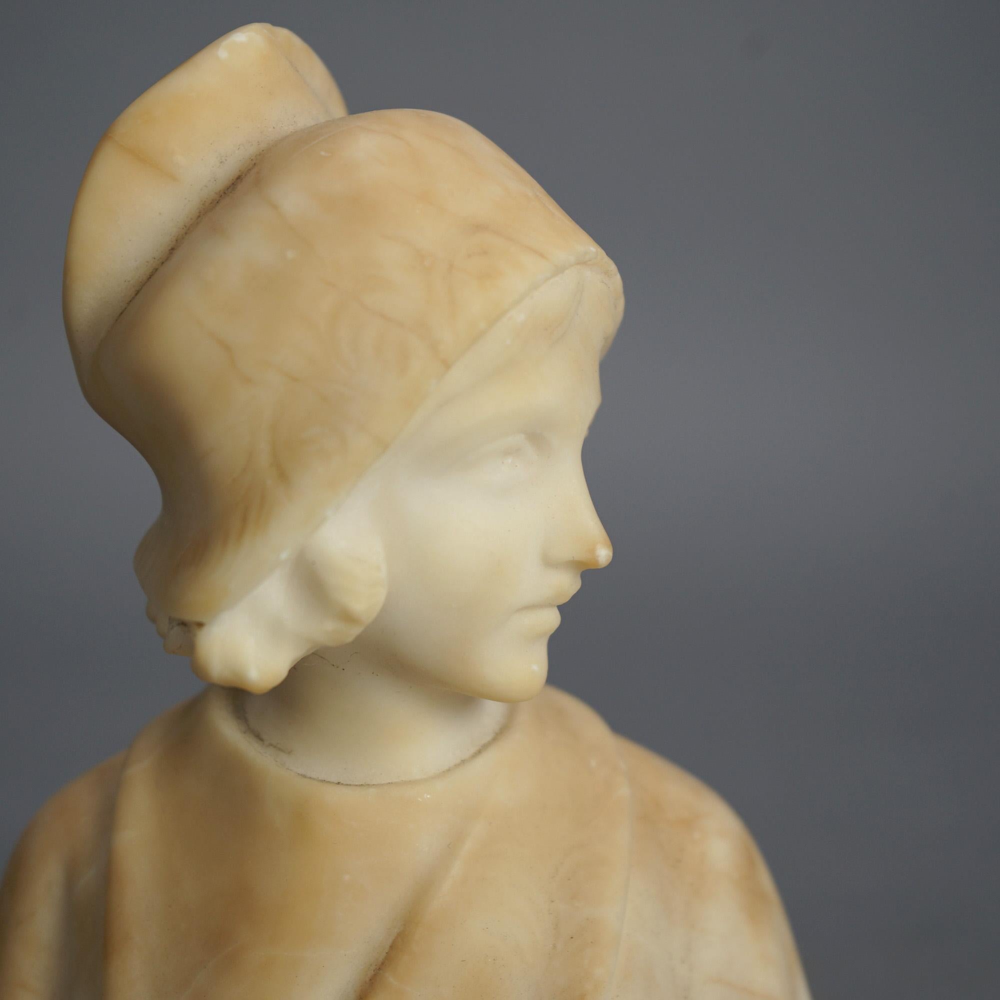 Antique Italian Neoclassical Italian Carved Alabaster Bust, Joan of Arc, C1900 2