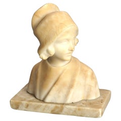 Antique Italian Neoclassical Italian Carved Alabaster Bust, Joan of Arc, C1900