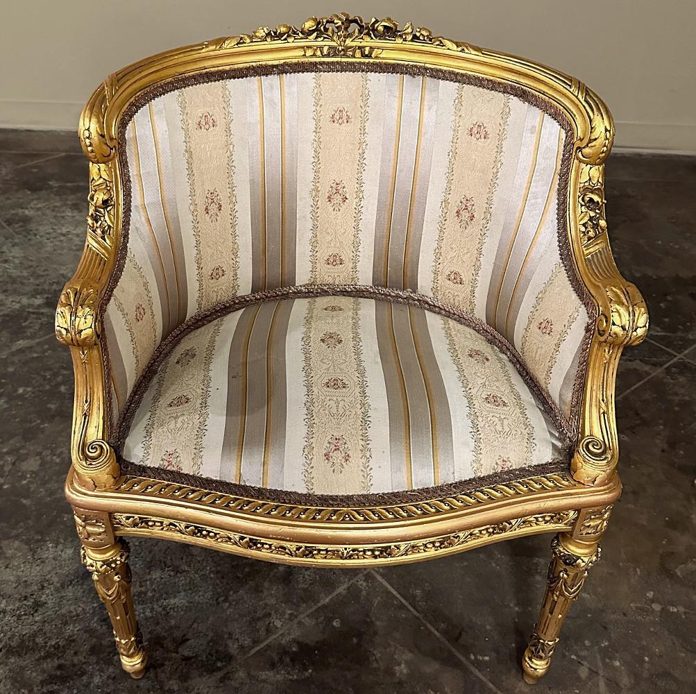 Antique Italian Neoclassical Louis XVI Petite Giltwood Bergeres, Armchairs For Sale 6