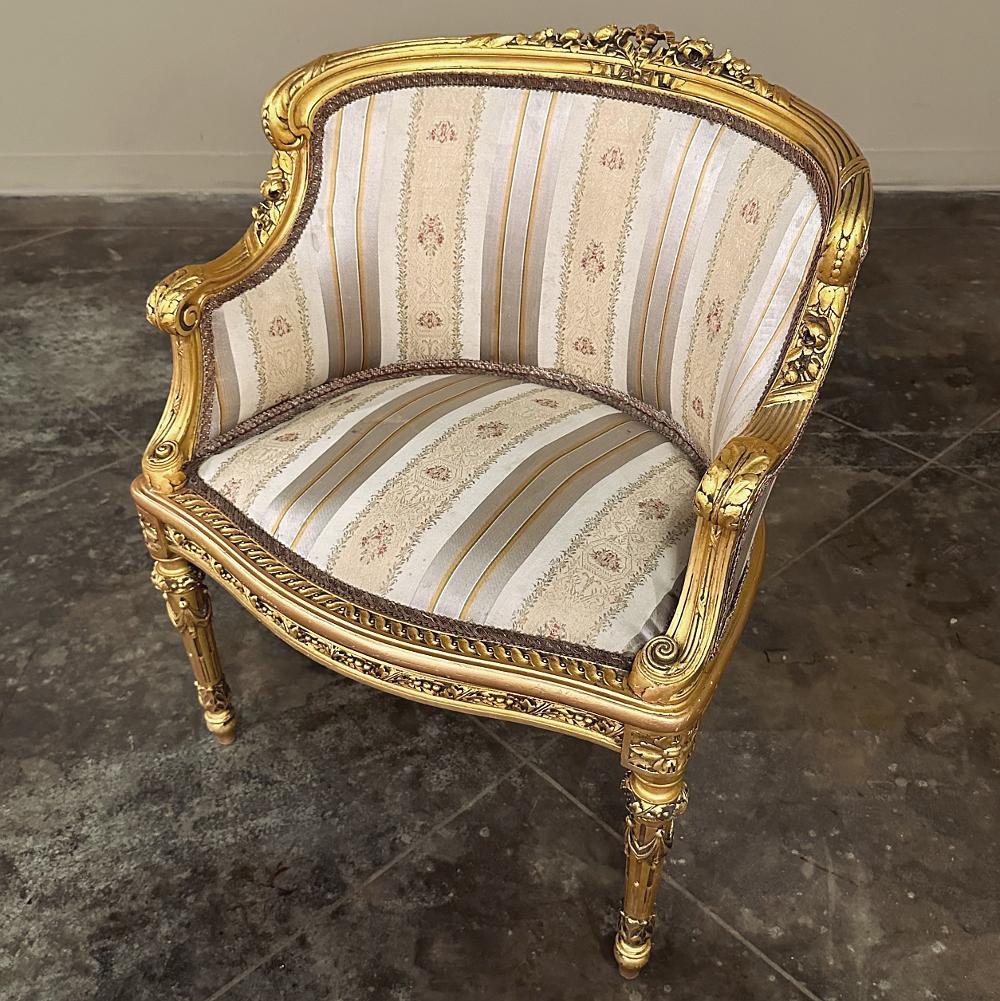 Antique Italian Neoclassical Louis XVI Petite Giltwood Bergeres, Armchairs For Sale 7