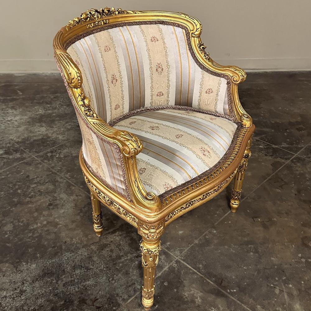 Antique Italian Neoclassical Louis XVI Petite Giltwood Bergeres, Armchairs For Sale 8