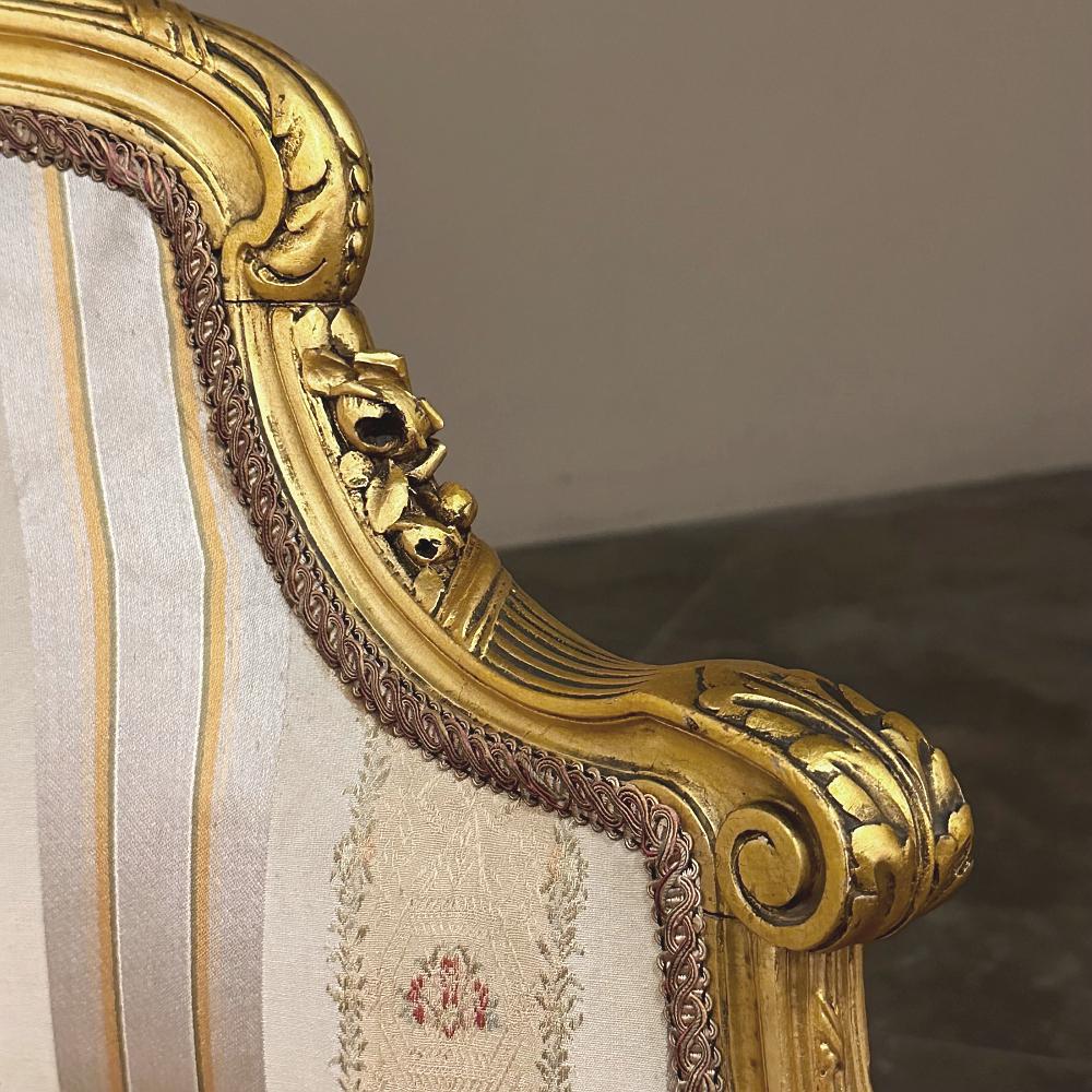 Antique Italian Neoclassical Louis XVI Petite Giltwood Bergeres, Armchairs For Sale 10