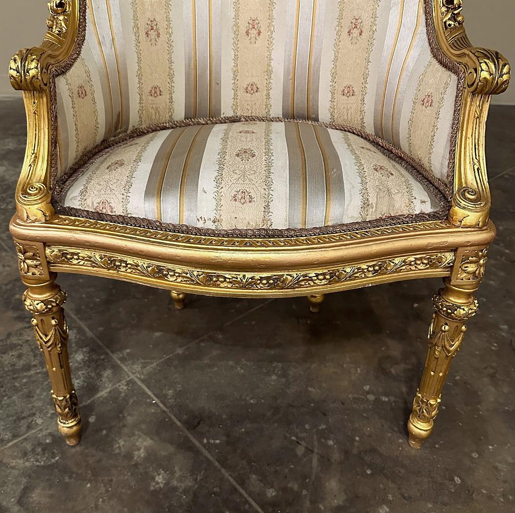 Antique Italian Neoclassical Louis XVI Petite Giltwood Bergeres, Armchairs For Sale 11