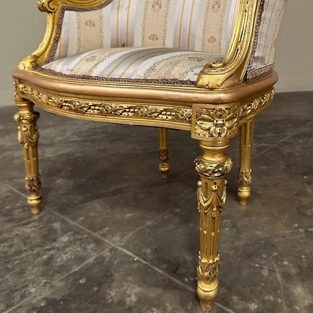 Antique Italian Neoclassical Louis XVI Petite Giltwood Bergeres, Armchairs For Sale 12