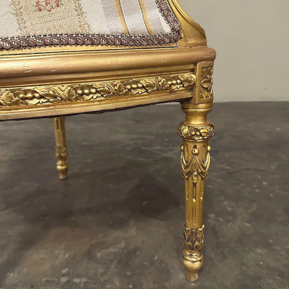 Antique Italian Neoclassical Louis XVI Petite Giltwood Bergeres, Armchairs For Sale 14