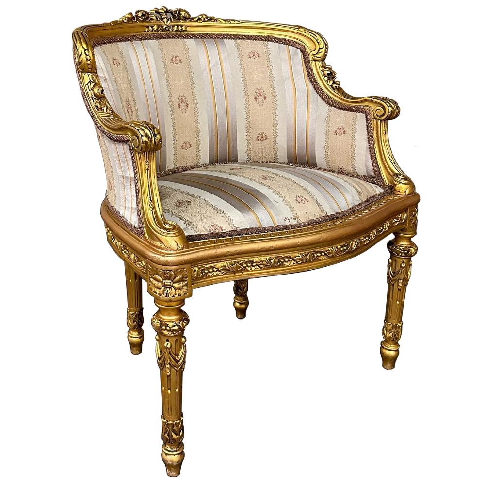 Antique Italian Neoclassical Louis XVI Petite Giltwood Bergeres, Armchairs For Sale 1