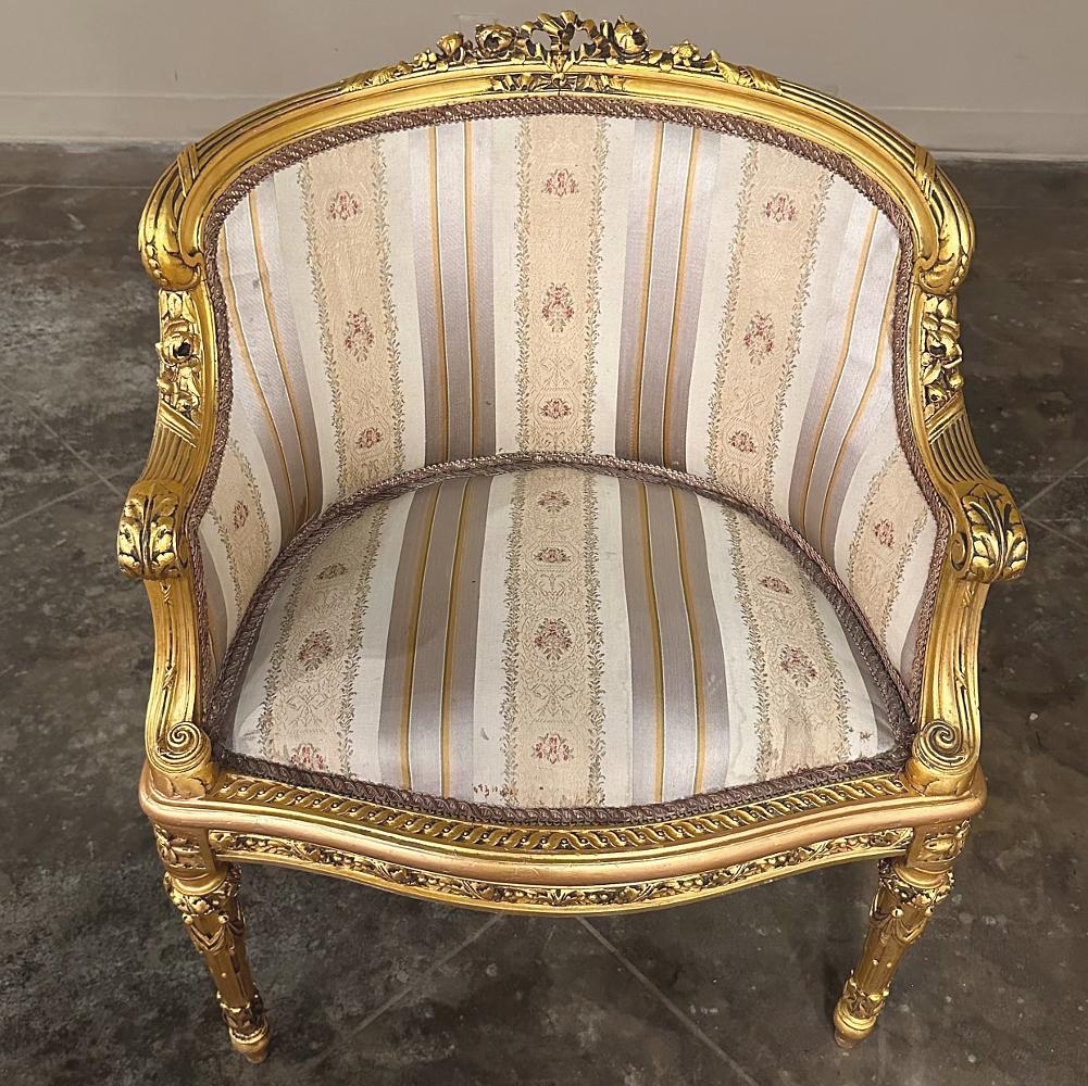 Antique Italian Neoclassical Louis XVI Petite Giltwood Bergeres, Armchairs For Sale 2