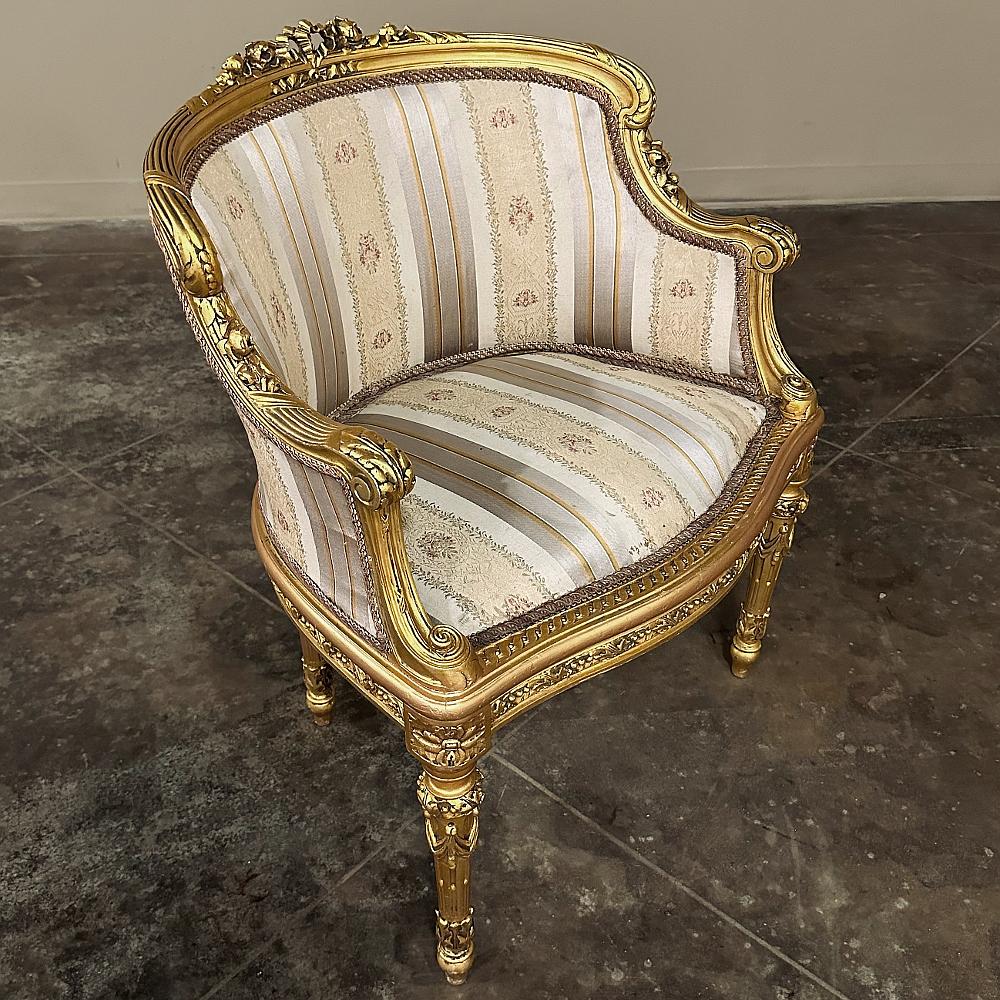 Antique Italian Neoclassical Louis XVI Petite Giltwood Bergeres, Armchairs For Sale 3