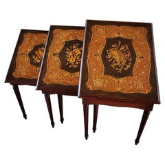 Antique Italian Neoclassical Mahogany Marquetry Nesting Tables