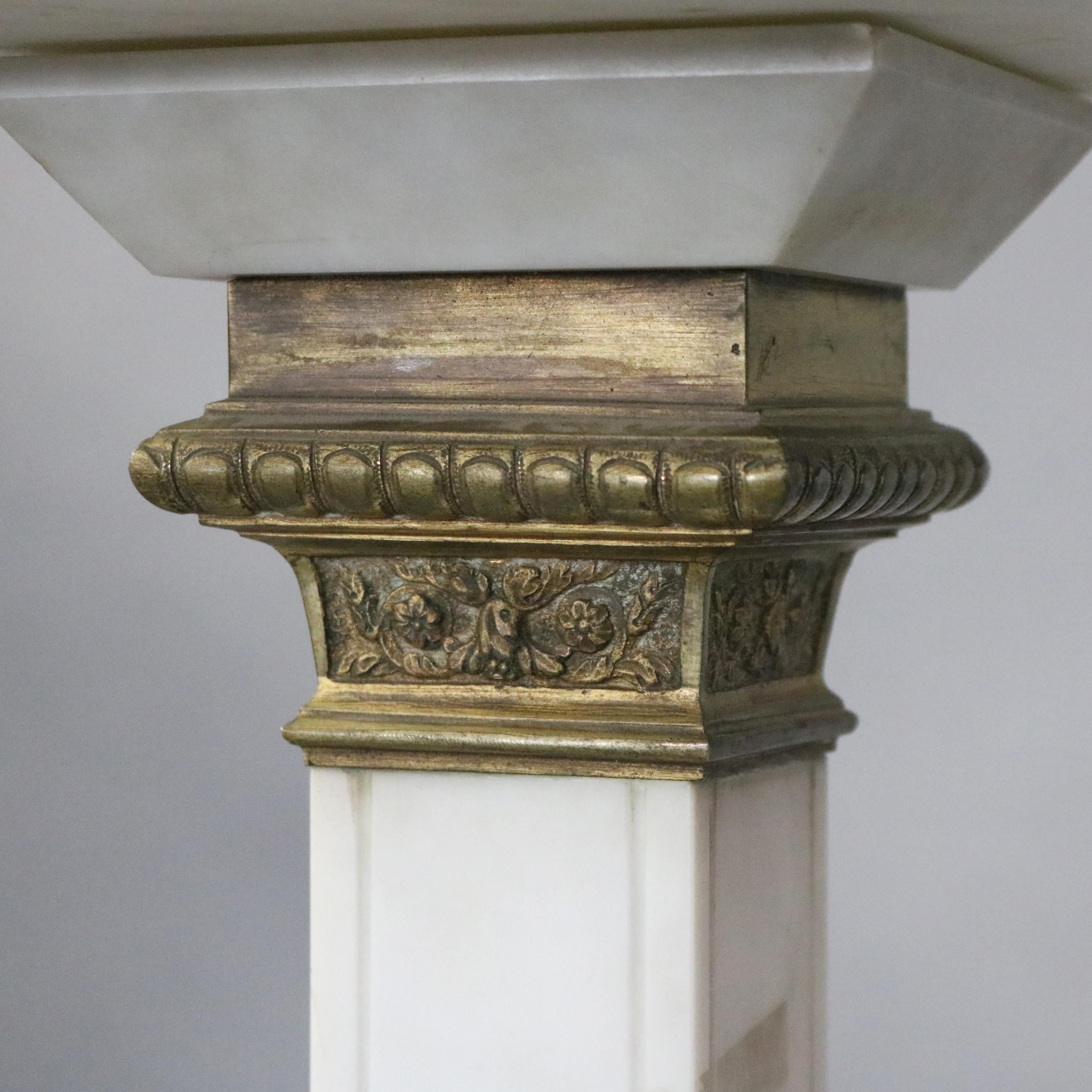 An antique Italian neoclassical sculpture display pedestal offers square display surmounting squared column raised on stepped base, foliate cast bronze feet and mounts throughout, circa 1880

Measures - 42