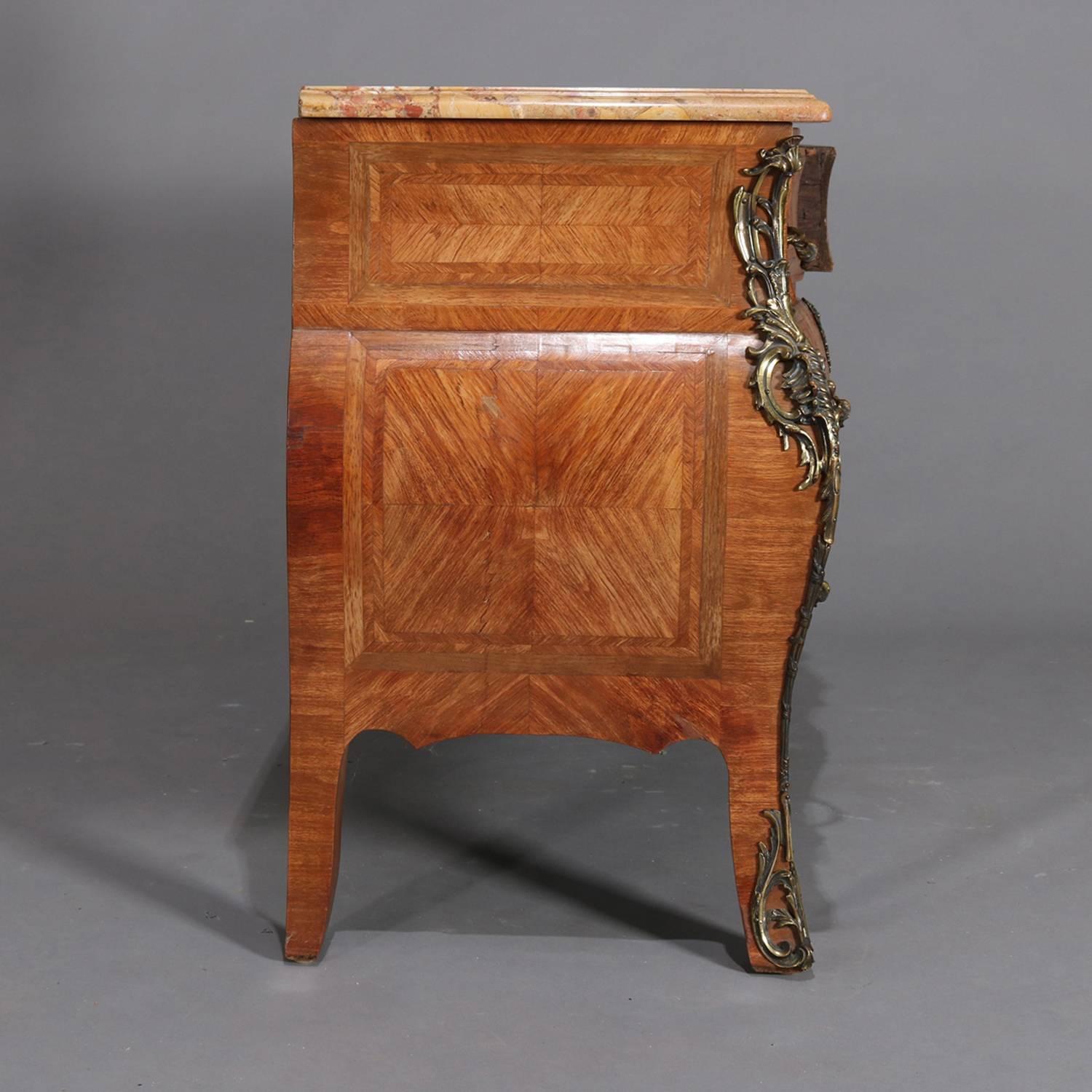 Antique Italian Neoclassical Marble-Top Inlaid Kingwood Bombe Dresser circa 1890 4