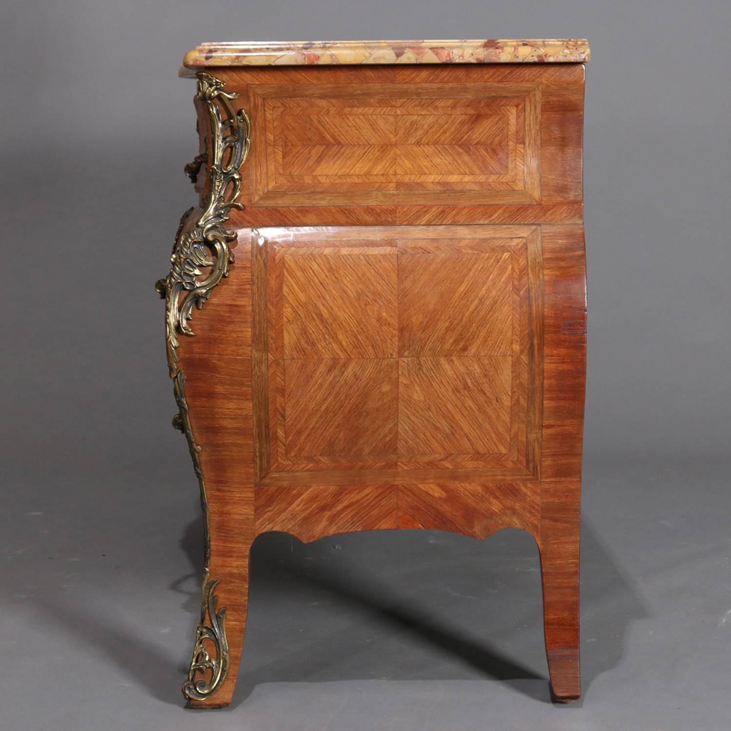 Antique Italian Neoclassical Marble-Top Inlaid Kingwood Bombe Dresser circa 1890 2