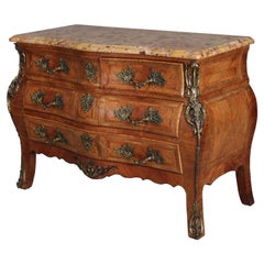 Antique Italian Neoclassical Marble-Top Inlaid Kingwood Bombe Dresser circa 1890