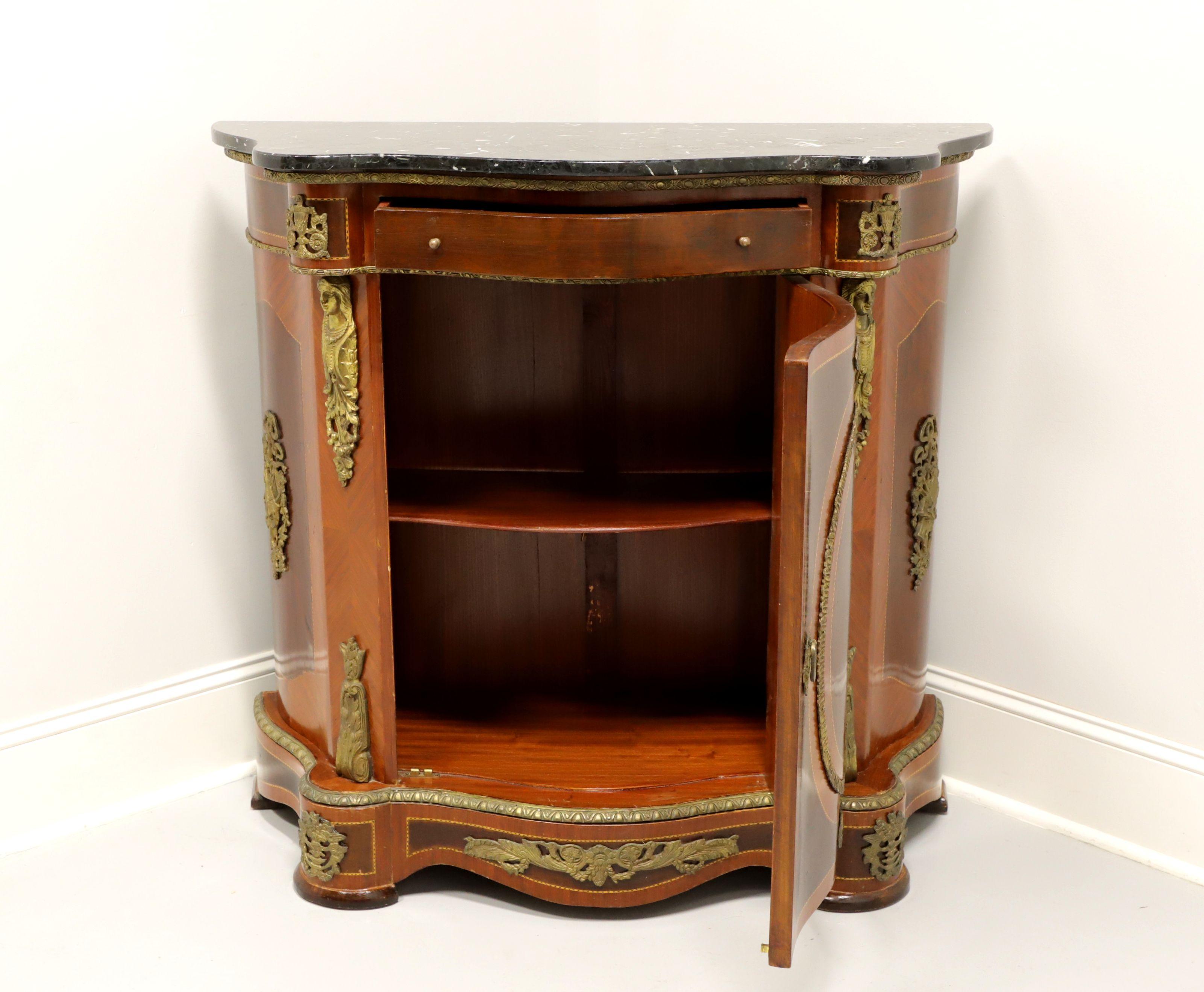 Brass Antique Italian Neoclassical Marquetry Marble Top Console Cabinet with Ormolu  For Sale