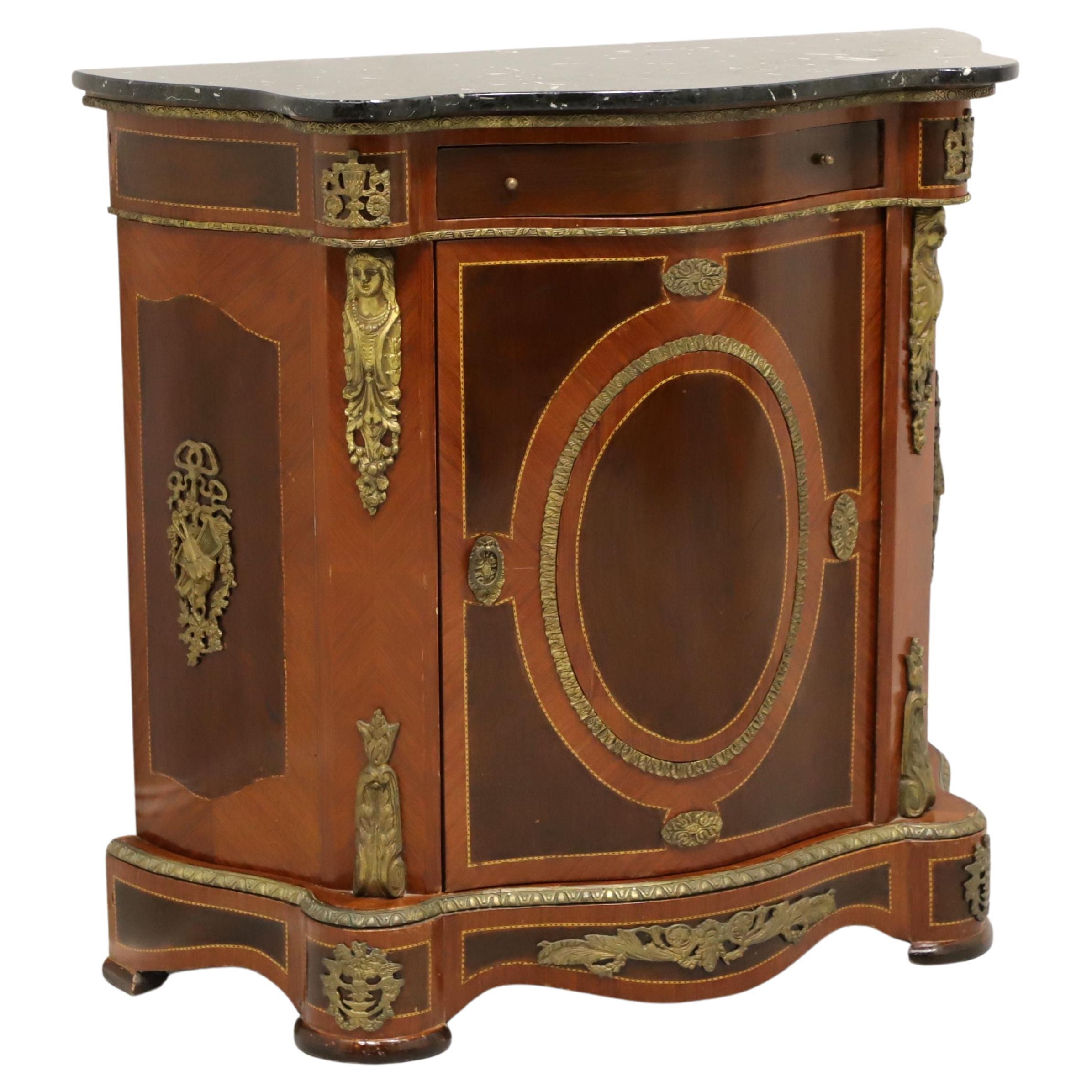 Antique Italian Neoclassical Marquetry Marble Top Console Cabinet with Ormolu 