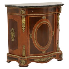 Ancienne console italienne néoclassique en marqueterie avec dessus en marbre et bronze doré 