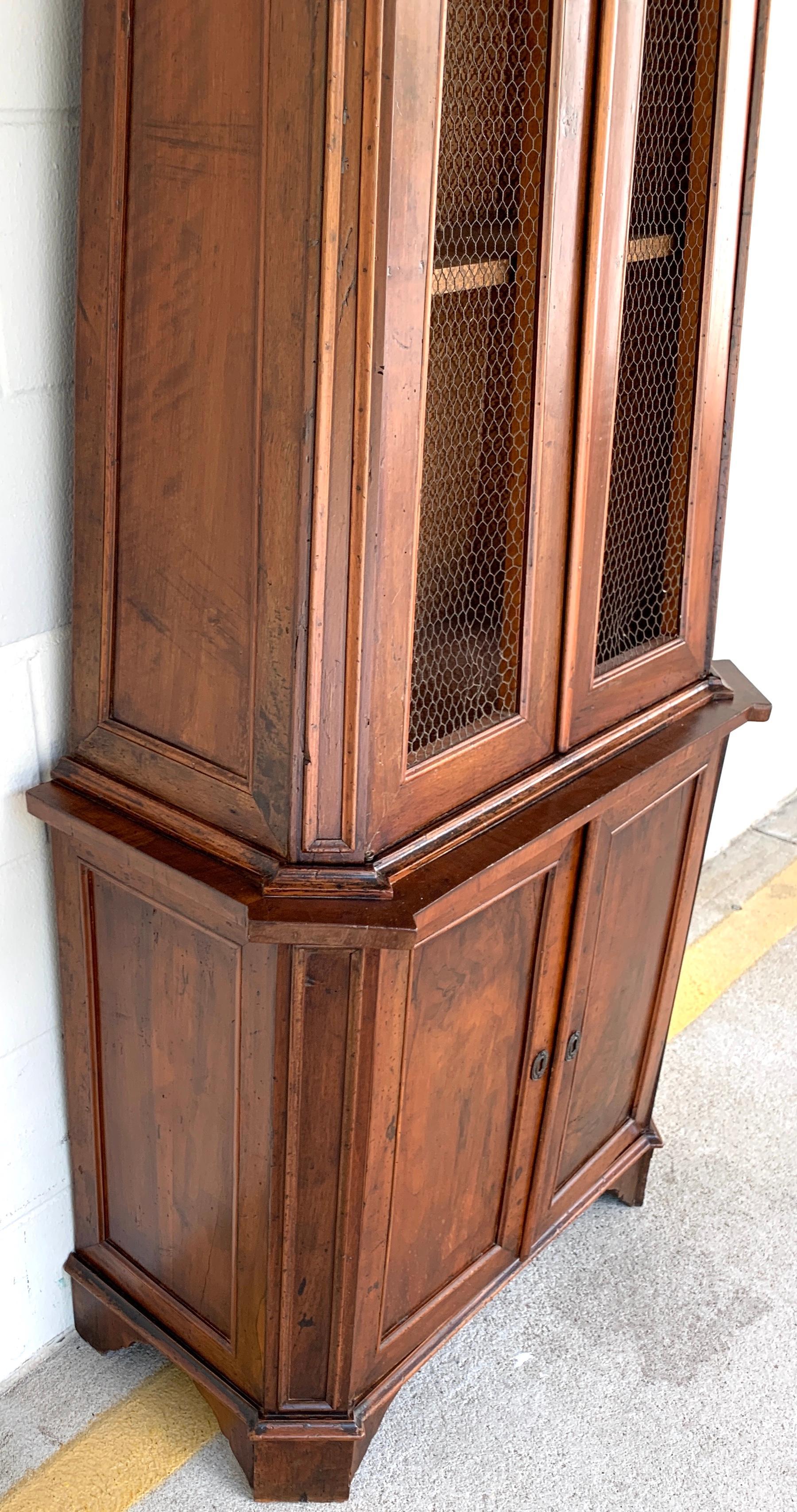 Brass Antique Italian Neoclassical Olivewood Pyramidal Cabinet For Sale