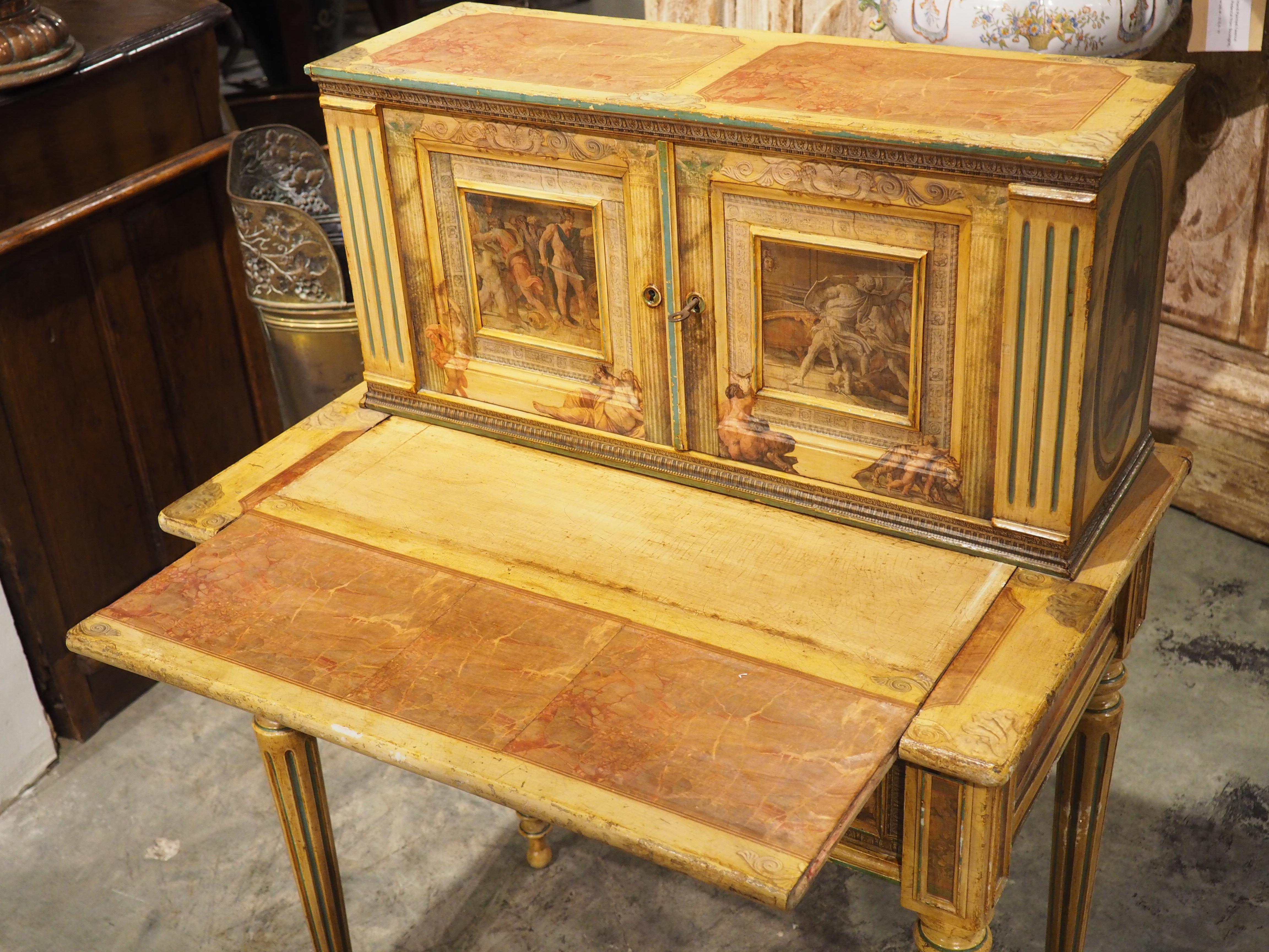 Ancien bureau de dame italien néoclassique peint et découpé, vers 1890 en vente 7