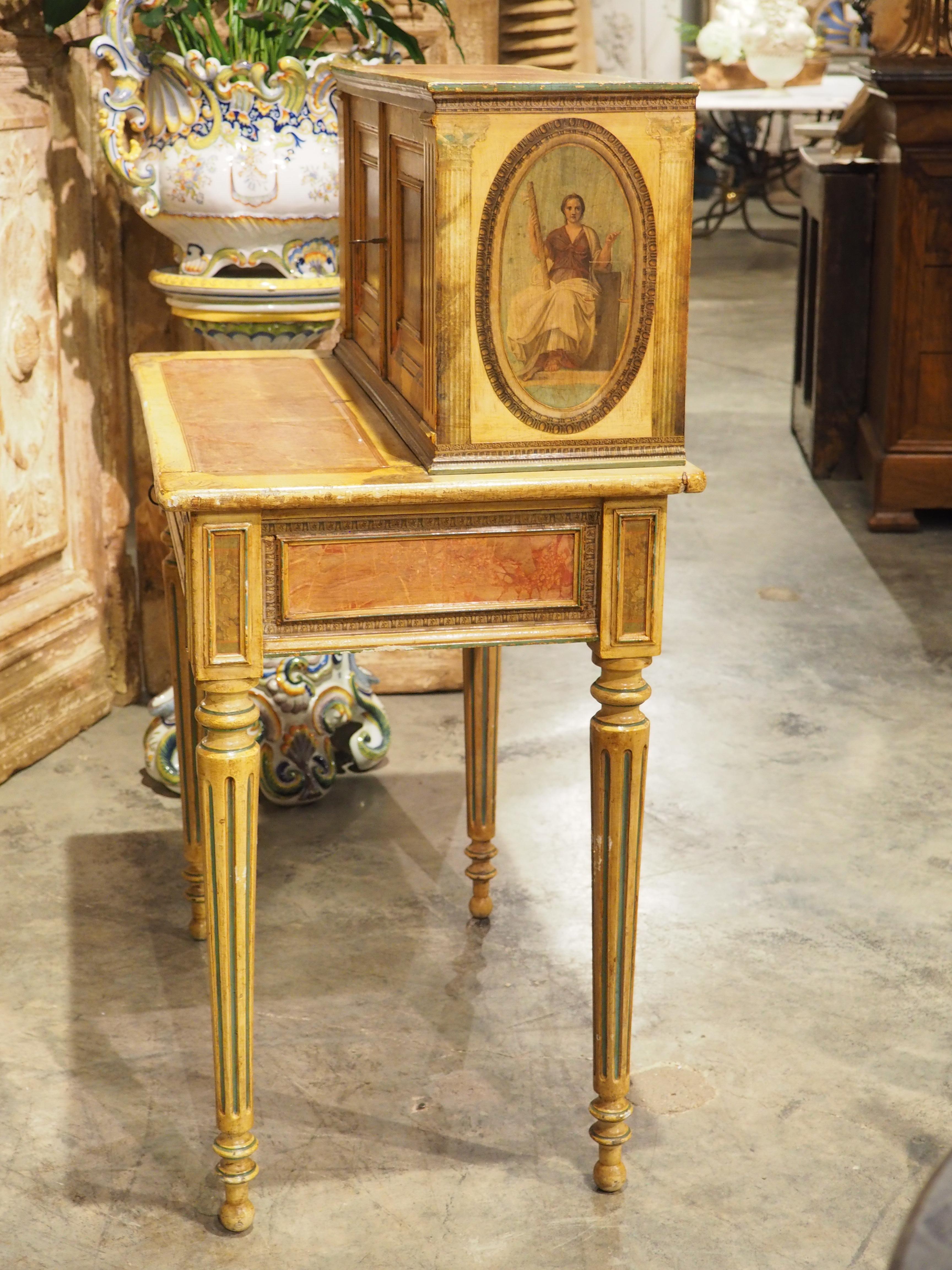 Ancien bureau de dame italien néoclassique peint et découpé, vers 1890 en vente 10