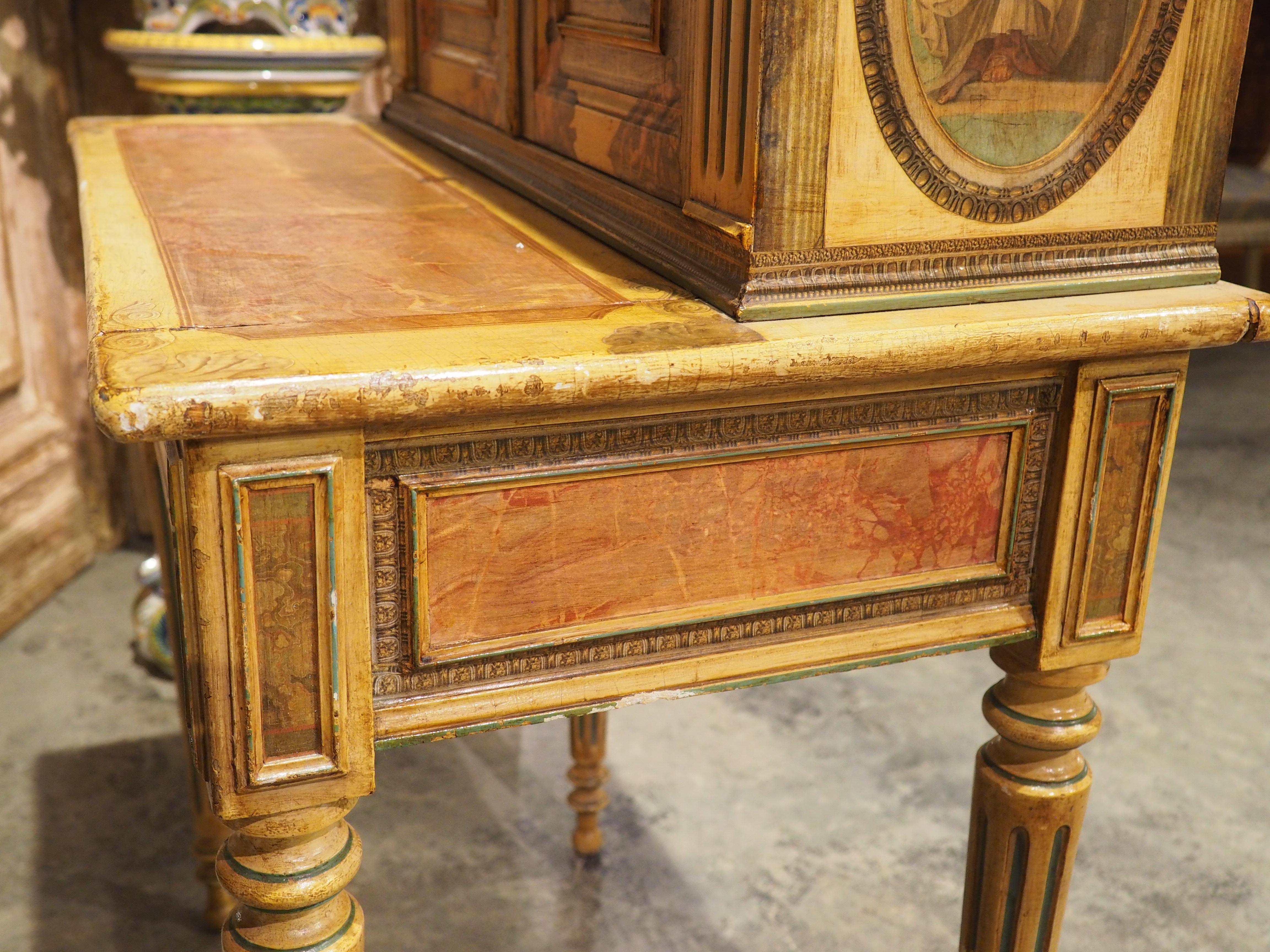 Ancien bureau de dame italien néoclassique peint et découpé, vers 1890 en vente 12