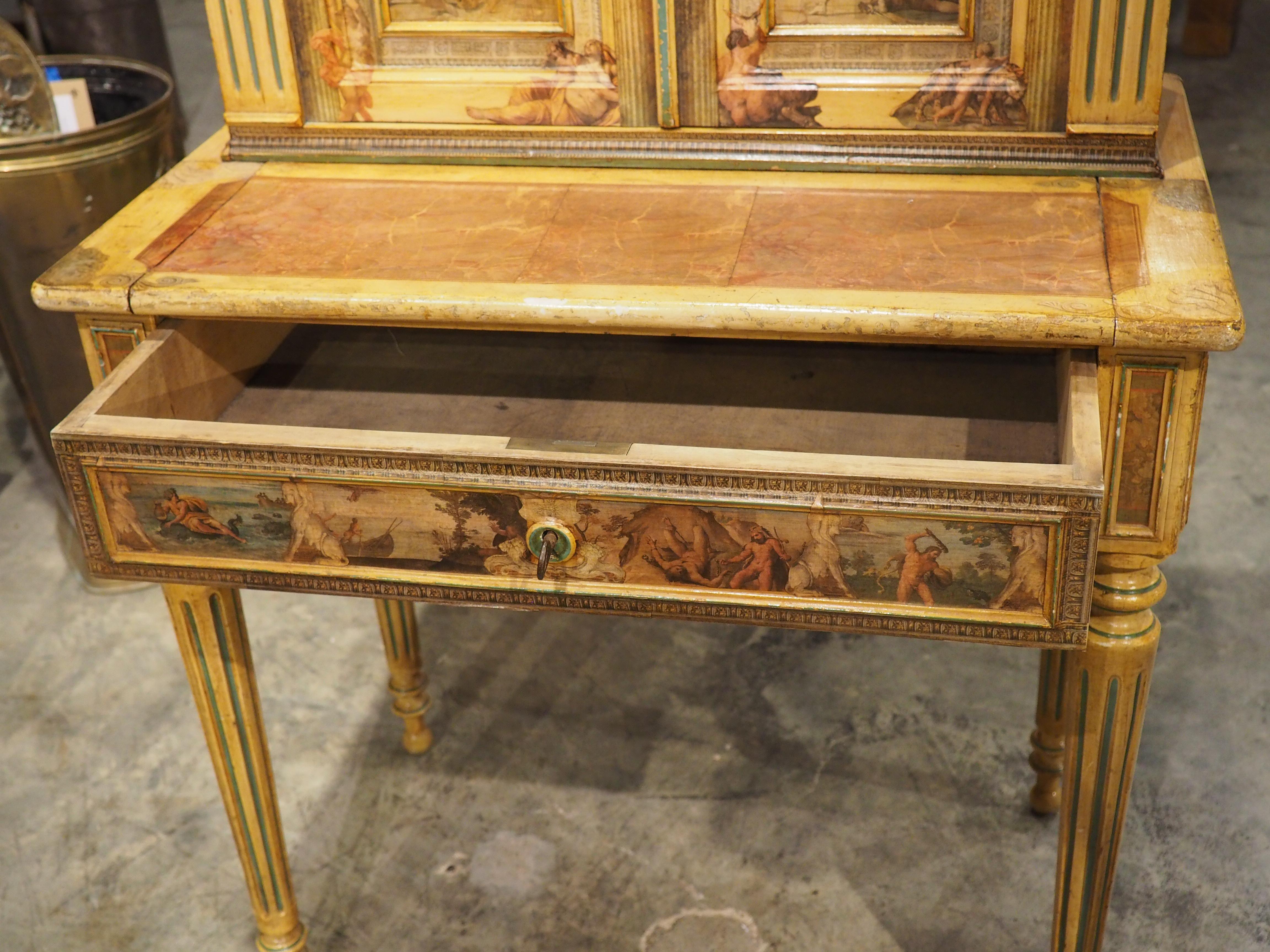 Ancien bureau de dame italien néoclassique peint et découpé, vers 1890 Bon état - En vente à Dallas, TX