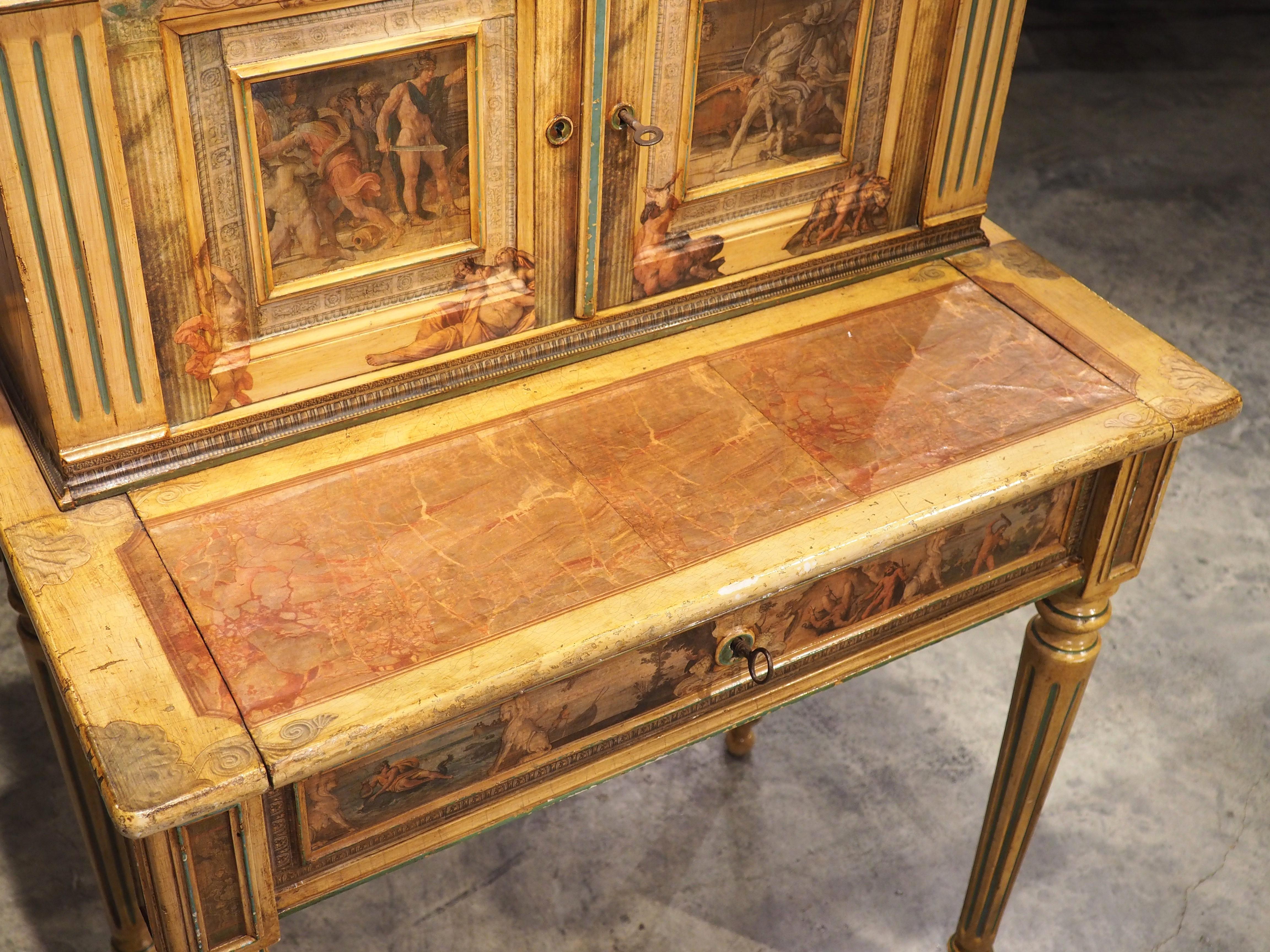 XIXe siècle Ancien bureau de dame italien néoclassique peint et découpé, vers 1890 en vente