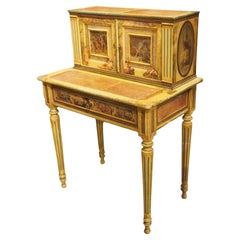 Antiguo Escritorio Italiano Neoclásico Pintado y Decoupage para Señoras, Circa 1890