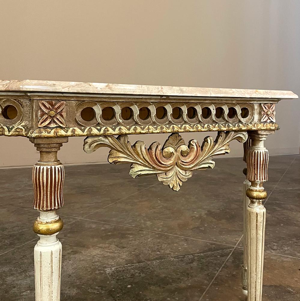 Antique Italian Neoclassical Painted Console with Travertine Top For Sale 4