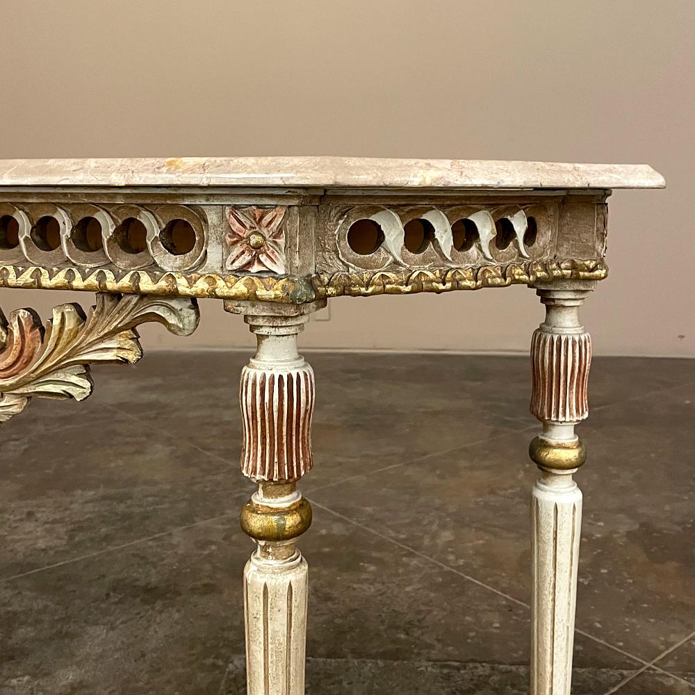 Antique Italian Neoclassical Painted Console with Travertine Top For Sale 5