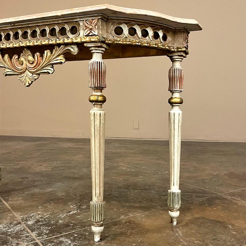 Antique Italian Neoclassical Painted Console with Travertine Top For Sale 6