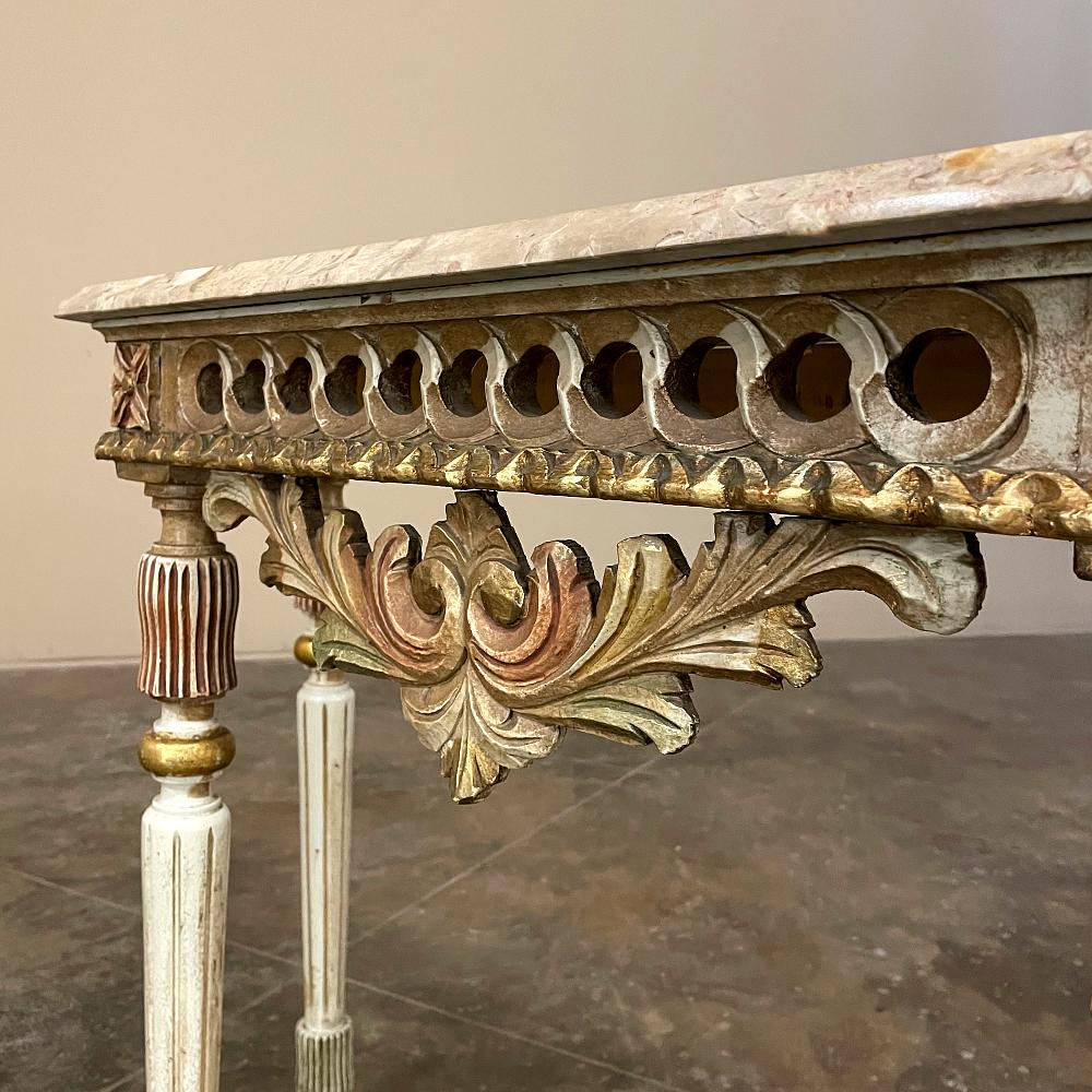 Antique Italian Neoclassical Painted Console with Travertine Top For Sale 8