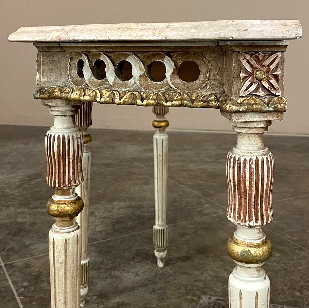 Antique Italian Neoclassical Painted Console with Travertine Top For Sale 9