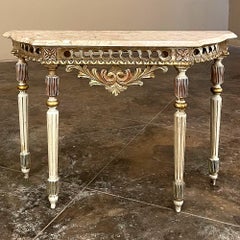 Ancienne console italienne néoclassique peinte avec plateau en travertin