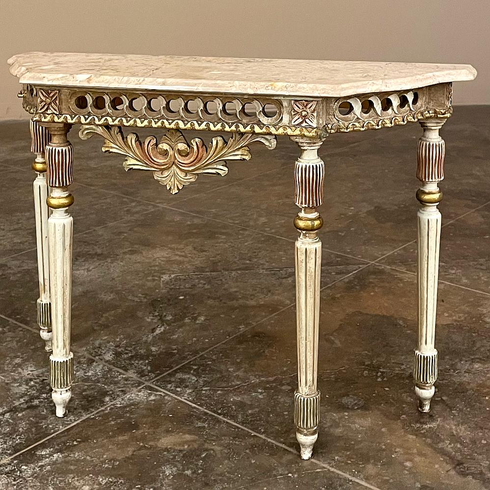 Neoclassical Revival Antique Italian Neoclassical Painted Console with Travertine Top For Sale