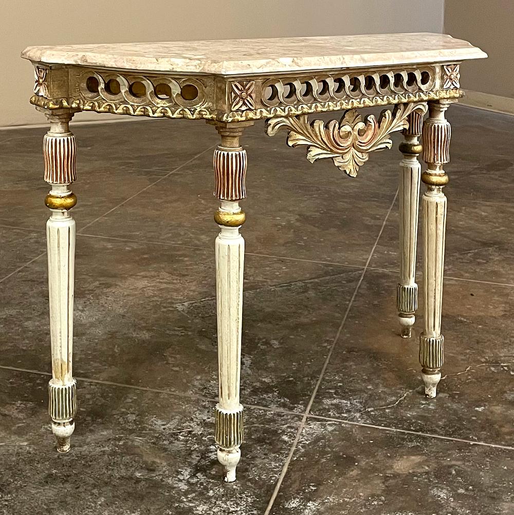Antique Italian Neoclassical Painted Console with Travertine Top In Good Condition For Sale In Dallas, TX