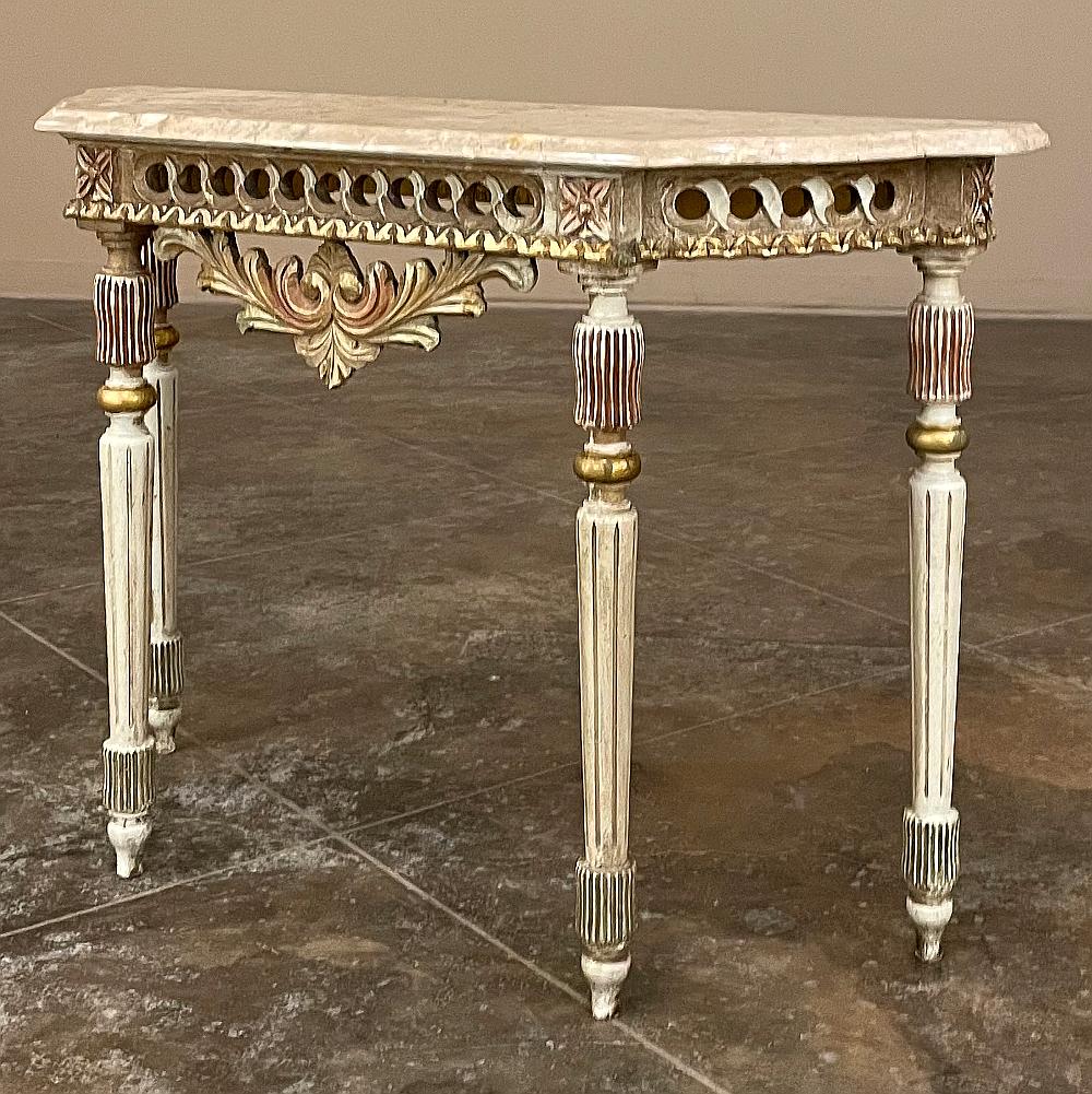 20th Century Antique Italian Neoclassical Painted Console with Travertine Top For Sale