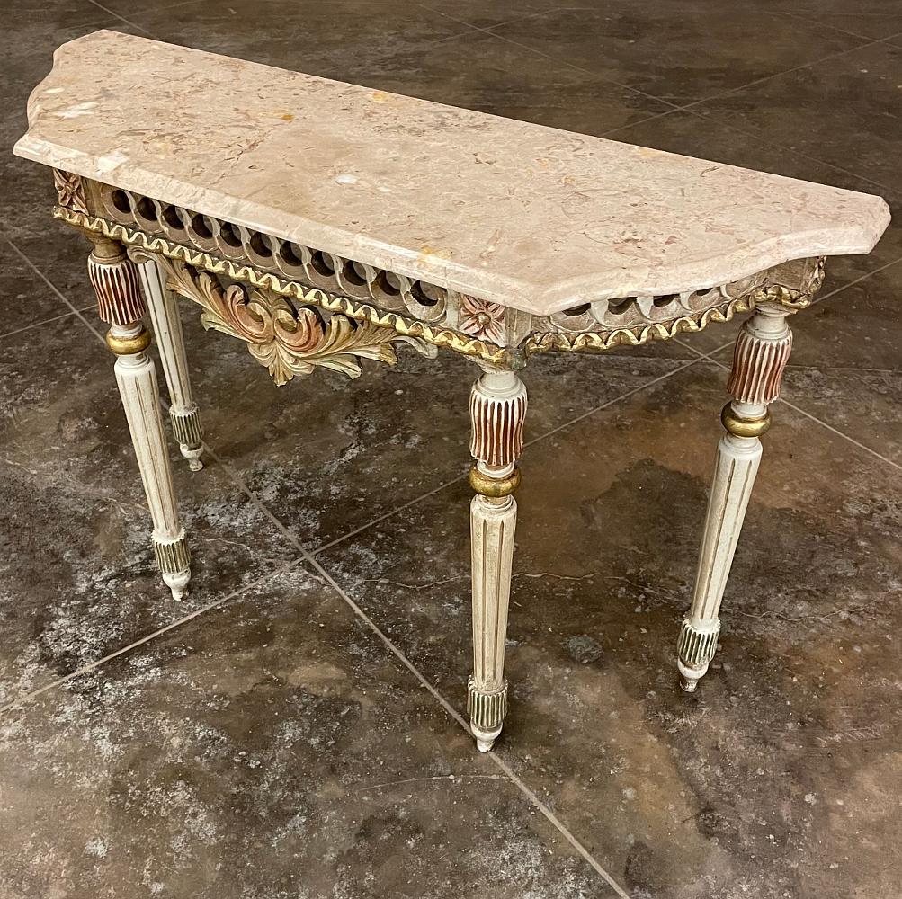 Antique Italian Neoclassical Painted Console with Travertine Top For Sale 1