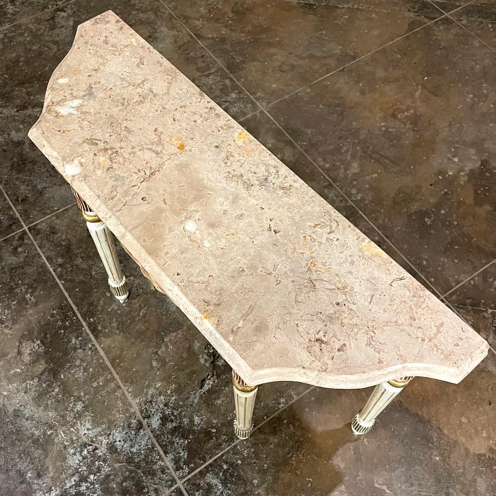 Antique Italian Neoclassical Painted Console with Travertine Top For Sale 2