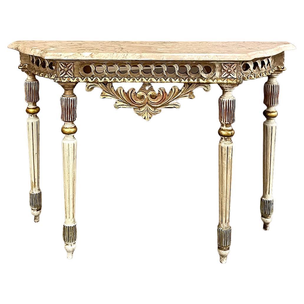 Antique Italian Neoclassical Painted Console with Travertine Top For Sale