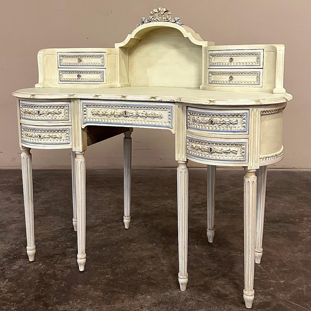 Louis XVI Ancienne vanité italienne néoclassique peinte en forme de rein ~ Commode en vente