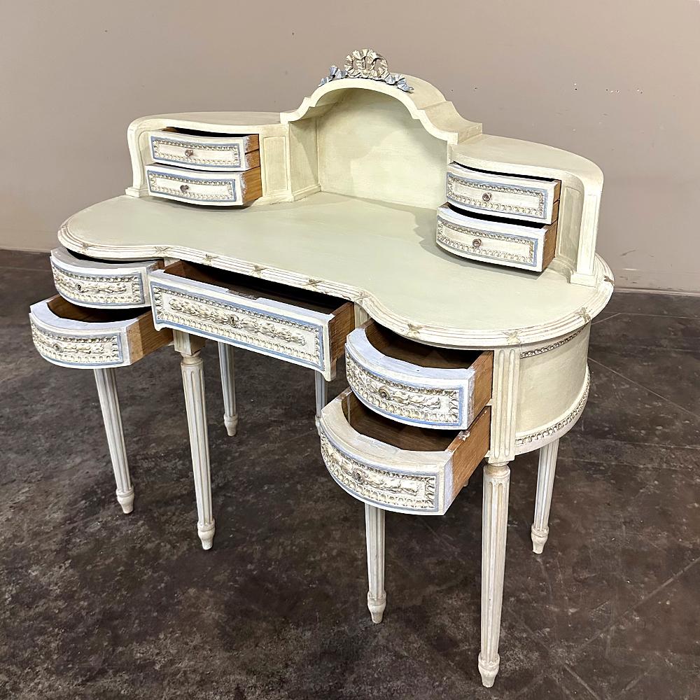 Laiton Ancienne vanité italienne néoclassique peinte en forme de rein ~ Commode en vente